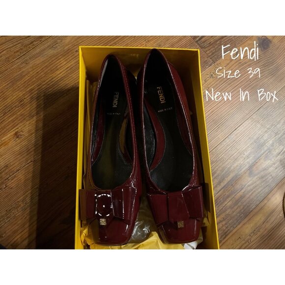 Fendi Burgundy Patent Bow Flats - New in Box, Size 39 EUR (9 US) - Picture 1 of 5